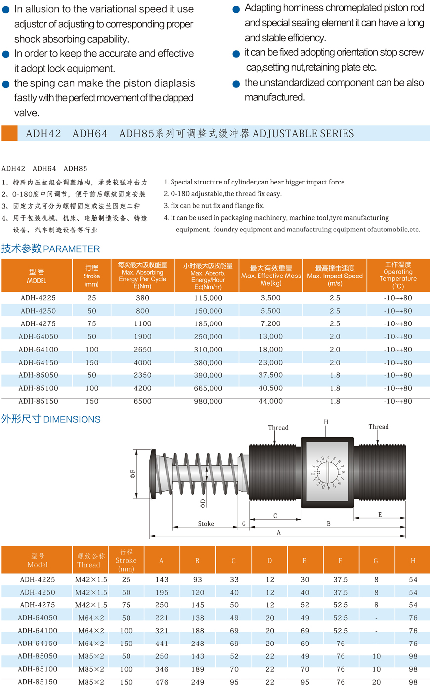 ADH系列重型可調(diào)式油壓緩沖器